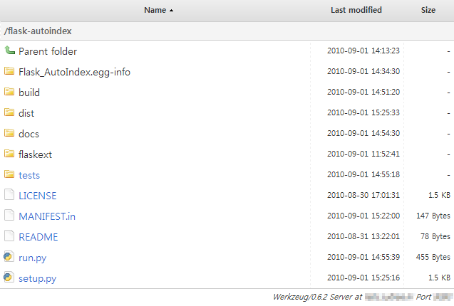 The screenshot of index page generated by Flask-AutoIndex
